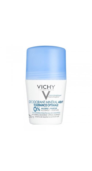Vichy Deodorant Mineral 48H Roll On Tolerance Optimale Αποσμητικό Χωρίς Άλατα Αλουμινίου & Aλκοόλη, Χωρίς Άρωμα για Ευαίσθητη & Αντιδραστική Επιδερμίδα, 50ml