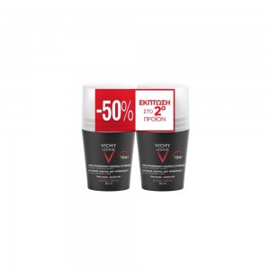 Vichy Promo Anti Transpirant 72h Roll On Ανδρικό Αποσμητικό Έντονης Εφίδρωσης με Άρωμα -50% Έκπτωση στο 2ο προϊόν, 2x50ml