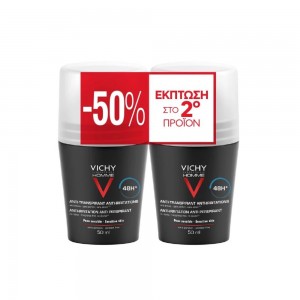 Vichy Promo Anti-Transpirant 48h Roll On Ανδρικό Αποσμητικό για Ευαίσθητες Επιδερμίδες -50% Έκπτωση στο 2ο προϊόν, 2x50ml