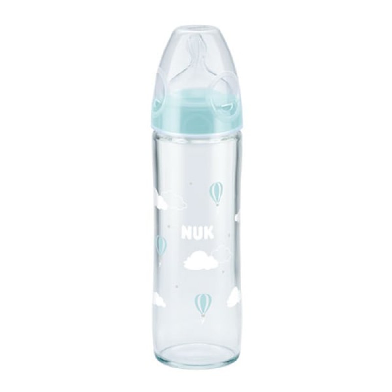 Nuk New Classic Γυάλινο Μπιμπερό 0-6 Μηνών Στενή Φιάλη με Θηλή Σιλικόνης Μ, 240ml 