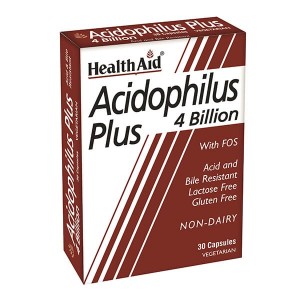 Health Aid Acidophilus Plus Συμπλήρωμα Διατροφής με Προβιοτικά 4 Billion & Πρεβιοτικά FOS για την Καλή Υγεία του Πεπτικού & Ανοσοποιητικού Συστήματος, 30 Κάψουλες
