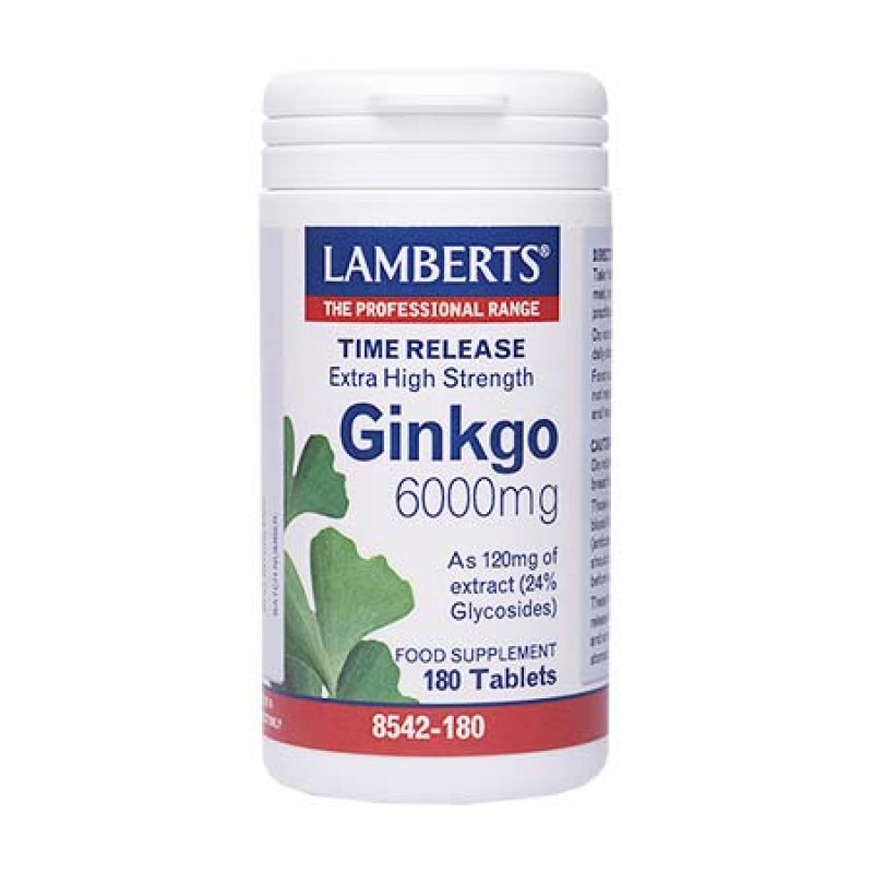 Lamberts Ginkgo Biloba Extract Διατηρεί την Περιφερική Κυκλοφορία του Αίματος στα Άκρα 6000MG, 180 tabs