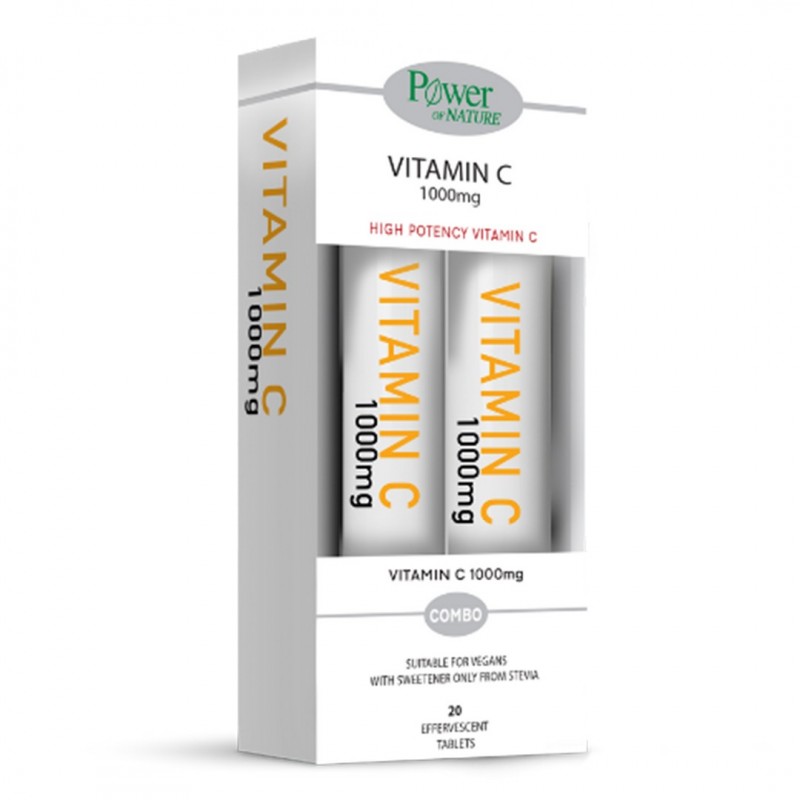 Power Health Vitamin C 1000mg με Γλυκαντικό από Στέβια, 20 αναβράζοντα δισκία 1+1 Δώρο 