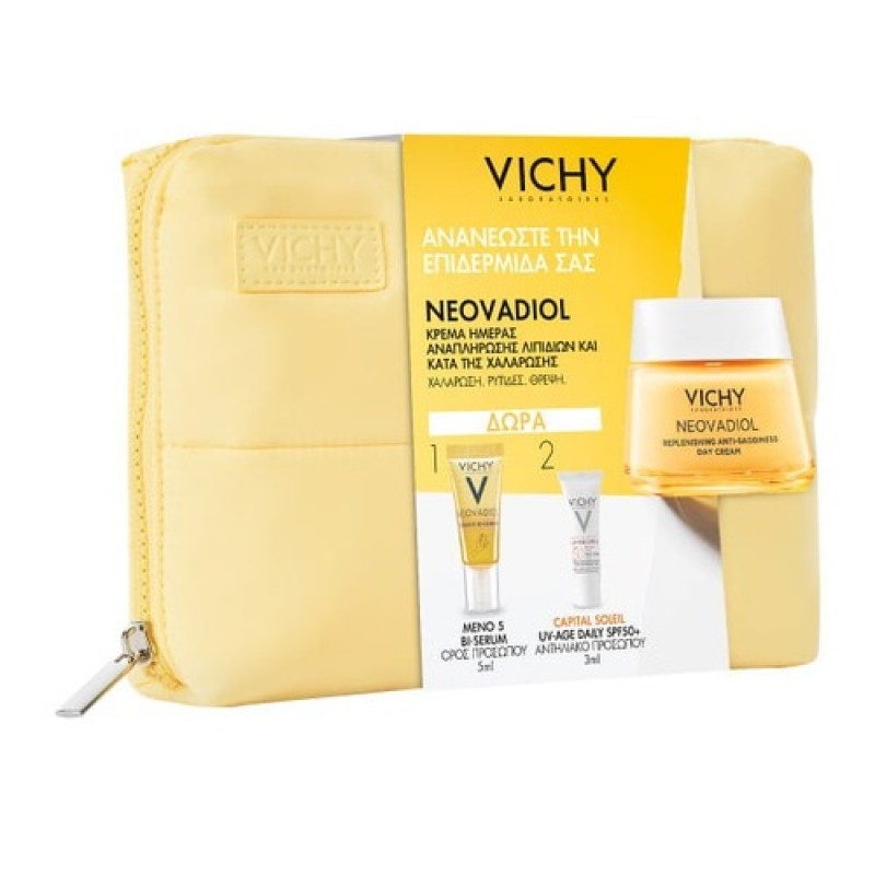 Vichy Set με Neovadiol Κρέμα Ημέρας για Αναπλήρωση Λιπιδίων κατά της Χαλάρωσης, 50ml & Δώρο Neovadiol Meno 5 BI-Serum Ορός Προσώπου, 5ml, Capital Soleil UV-Age Daily SPF50+ Αντηλιακό Προσώπου, 3ml & Νεσεσέρ, 1σετ Vichy Set με Neovadiol Κρέμα Ημέρας για Αναπλήρωση Λιπιδίων κατά της Χαλάρωσης, 50ml & Δώρο Neovadiol Meno 5 BI-Serum Ορός Προσώπου, 5ml, Capital Soleil UV-Age Daily SPF50+ Αντηλιακό Προσώπου, 3ml & Νεσεσέρ, 1σετ