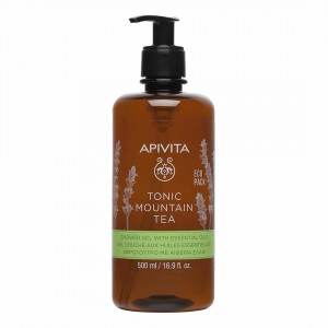 Apivita Eco Pack Tonic Mountain Tea Shower Gel with Essential Oils Αφρόλουτρο Με Πράσινο Τσάι & Αιθέρια Έλαια, 500ml