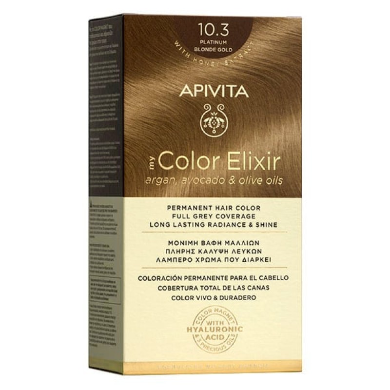 Apivita My Color Elixir Νο 10.3 Βαφή Μαλλιών Κατάξανθο Χρυσό με Έλαια Άργκαν, Αβοκάντο & Ελιάς, 1τεμ Apivita My Color Elixir Νο 10.3 Βαφή Μαλλιών Κατάξανθο Χρυσό με Έλαια Άργκαν, Αβοκάντο & Ελιάς, 1τεμ