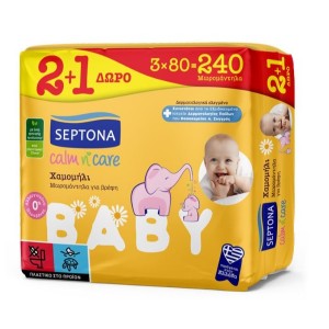 Septona Multipack Calm n' Care Μωρομάντηλα με Χαμομήλι, 240τμχ (3x80τμχ)