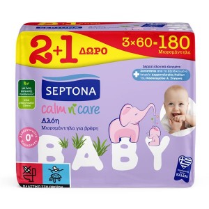 Septona Calm n' Care Aloe Vera Μωρομάντηλα με Αλόη, 180τμχ (3x60τεμ)