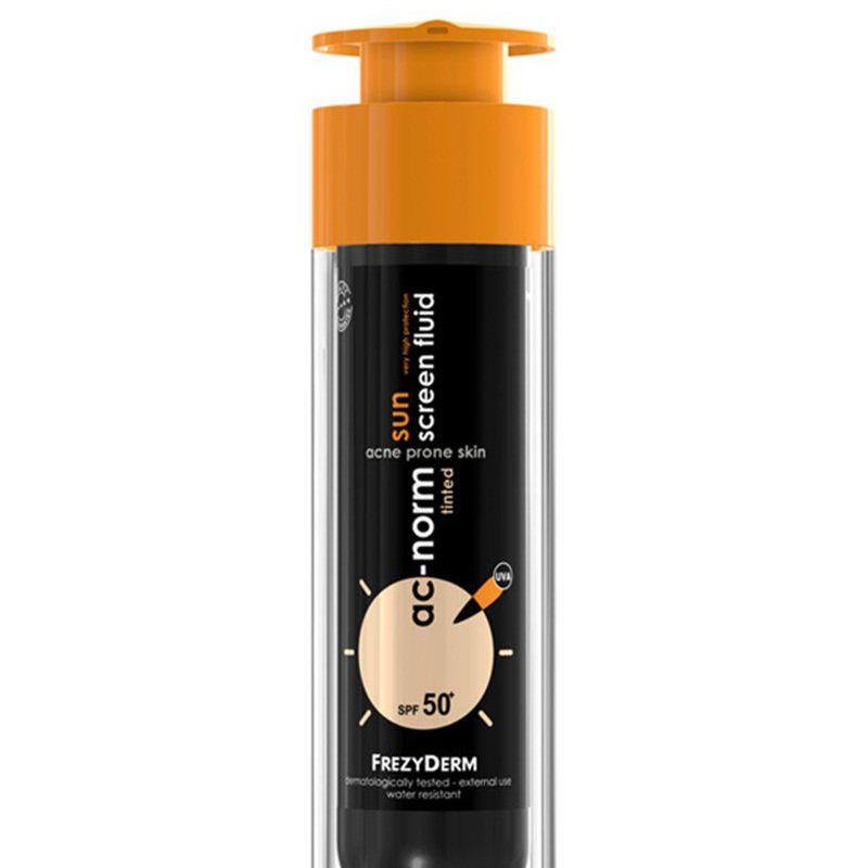 Frezyderm Ac-Norm  Sun Screen Fluid Tinted SPF50+ Αντιηλιακή Κρέμα Προσώπου με Χρώμα Λεπτόρρευστη με Αίσθηση Πούδρας, 50ml