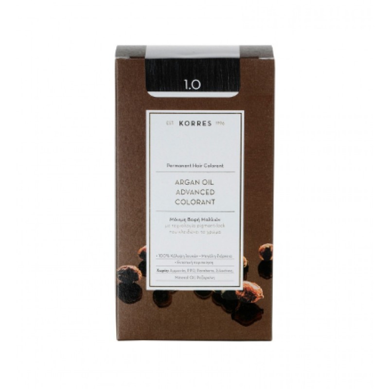Korres Argan Oil Advanced Colorant 1.0 Μαύρο Φυσικό Μόνιμη Βαφή Μαλλιών με Τεχνολογία Pigment Lock που κλειδώνει το Χρώμα, 50ml Korres Argan Oil Advanced Colorant 1.0 Μαύρο Φυσικό Μόνιμη Βαφή Μαλλιών με Τεχνολογία Pigment Lock που κλειδώνει το Χρώμα, 50ml