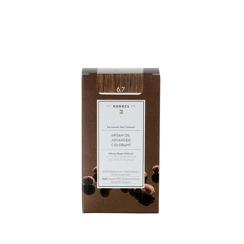 Korres Argan Oil Advanced Colorant 6.7 Κακάο Μόνιμη Βαφή Μαλλιών με Τεχνολογία Pigment Lock που κλειδώνει το Χρώμα, 50ml Korres Argan Oil Advanced Colorant 6.7 Κακάο Μόνιμη Βαφή Μαλλιών με Τεχνολογία Pigment Lock που κλειδώνει το Χρώμα, 50ml