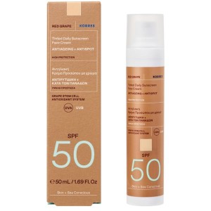 Korres Red Grape Tinted Daily Sunscreen Face Cream SPF50 Κόκκινο Σταφύλι Αντηλιακή Κρέμα Προσώπου με Χρώμα, 50ml