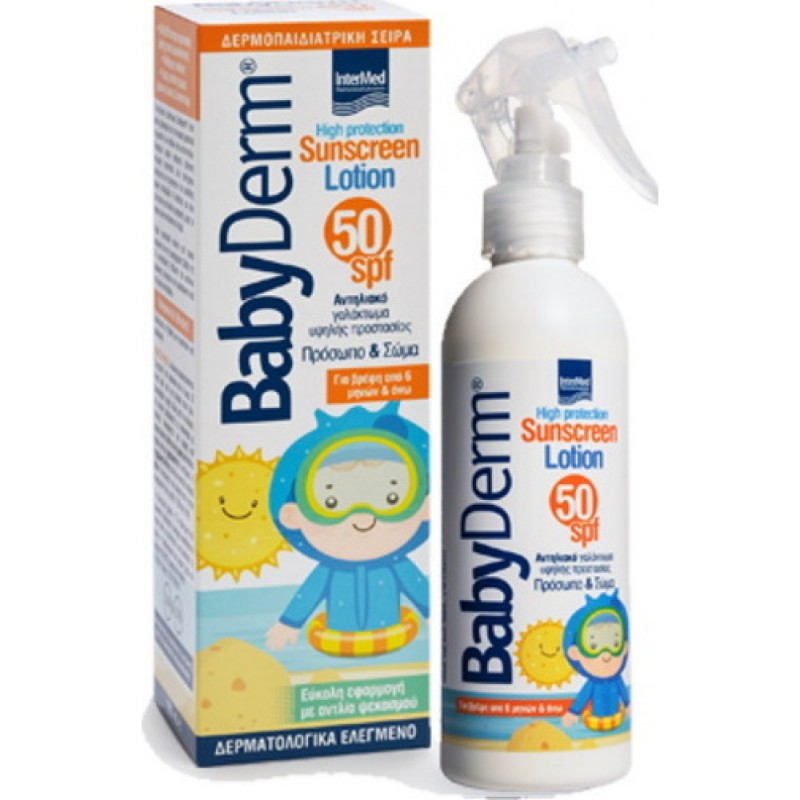Intermed Babyderm Sunscreen Lotion SPF50 Παιδικό Αντηλιακό Γαλάκτωμα για Πρόσωπο & Σώμα για Βρέφη 6m+, 200ml Intermed Babyderm Sunscreen Lotion SPF50 Παιδικό Αντηλιακό Γαλάκτωμα για Πρόσωπο & Σώμα για Βρέφη 6m+, 200ml