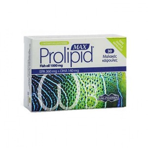 Uni-Pharma Prolipid Max 1000mg Συμπλήρωμα Διατροφής με Ω3 για την καλή λειτουργία της καρδιάς, 30 κάψουλες