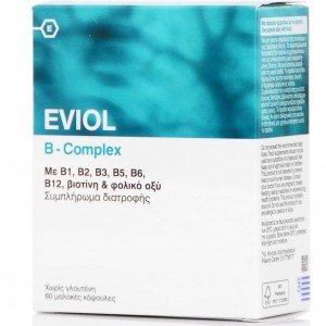 Eviol B-Complex Συμπλήρωμα Συμπλέγματος Βιταμίνης B για τη Φυσιολογική Λειτουργία του Νευρικού Συστήματος, 60 μαλακές κάψουλες 