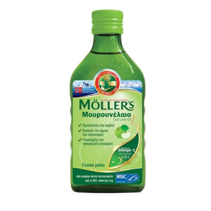 Moller's Μουρουνέλαιο Apple Παραδοσιακό Μουρουνέλαιο σε Υγρή Μορφή με Γεύση Μήλο, 250ml Moller's Μουρουνέλαιο Apple Παραδοσιακό Μουρουνέλαιο σε Υγρή Μορφή με Γεύση Μήλο, 250ml