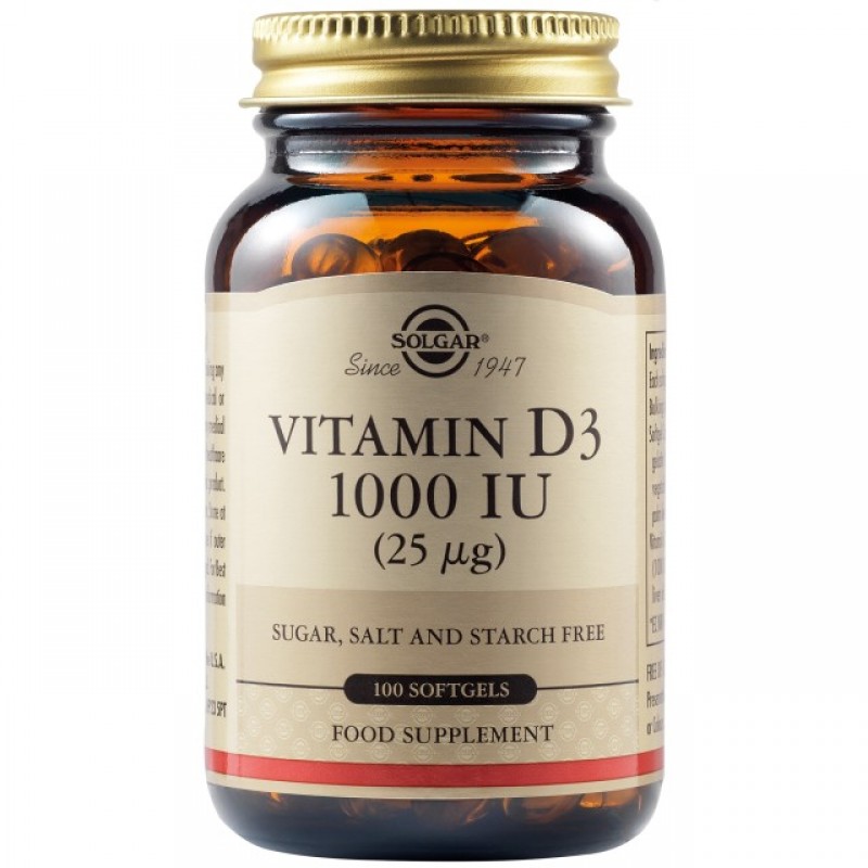 Solgar Vitamin D3 1000 IU / 25mcg (100 μαλακές κάψουλες / softgels)