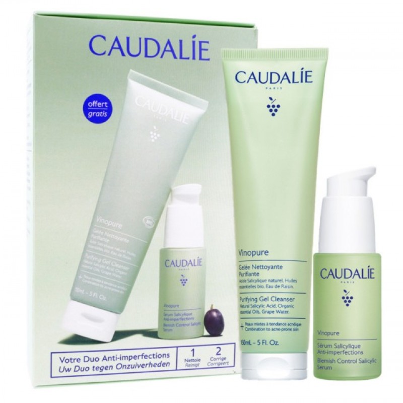 Caudalie Promo Set Vinopure Blemish Control Salicylic Serum (30ml) & Purifying Gel Cleanser (150ml)