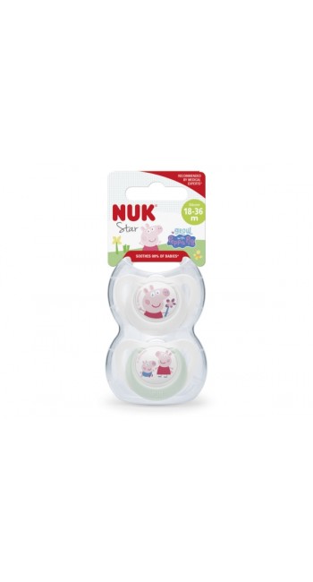 NUK Star Πιπίλα Σιλικόνης Peppa Pig 18-36m με Θήκη & Κρίκο (1 τμχ - 10.177.219)