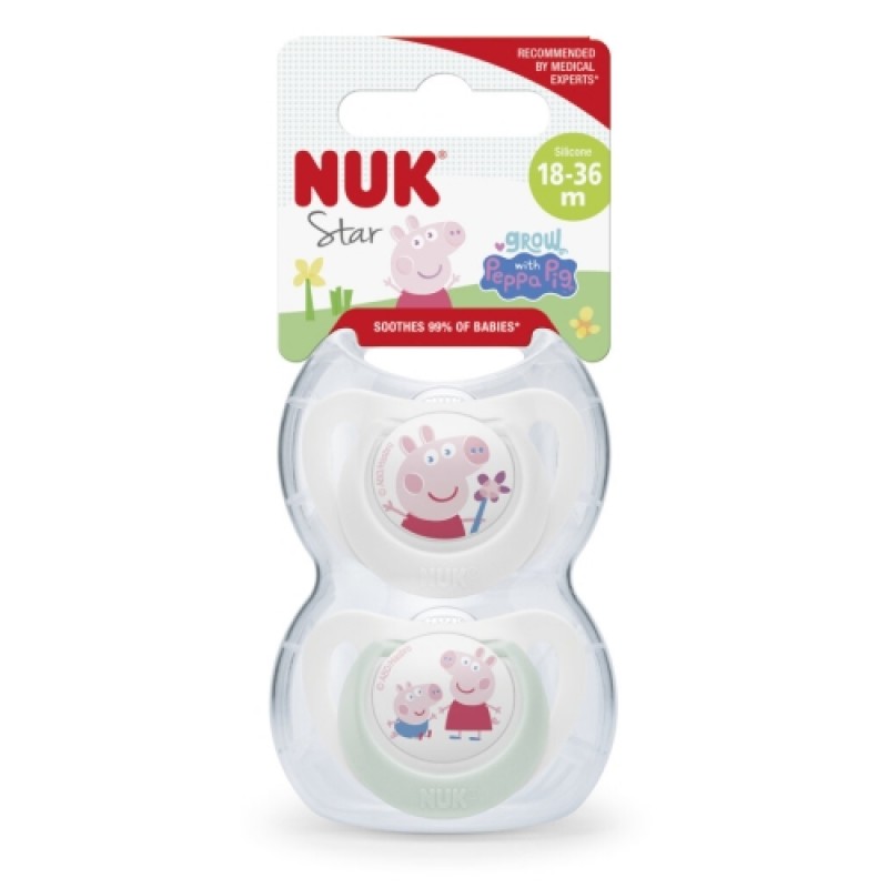 NUK Star Πιπίλα Σιλικόνης Peppa Pig 18-36m με Θήκη & Κρίκο (1 τμχ - 10.177.219)