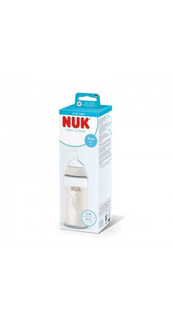 NUK First Choice+ Γυάλινο Μπιμπερό 3m+ με Δείκτη Ελέγχου Θερμοκρασίας (240ml)