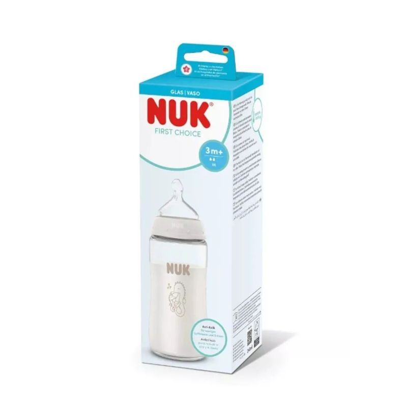 NUK First Choice+ Γυάλινο Μπιμπερό 3m+ με Δείκτη Ελέγχου Θερμοκρασίας (240ml)