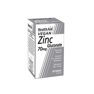 HealthAid Zinc Gluconate 70mg Συμπλήρωμα Διατροφής Ψευδαργύρου για Τόνωση Ανοσοποιητικού, Καλή Υγεία Δέρματος & Αναπαραγωγικού, 90tabs