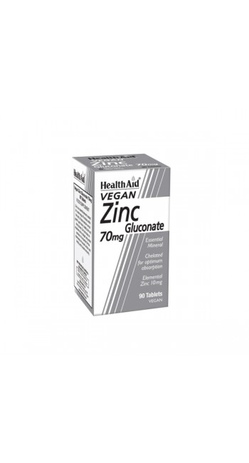 HealthAid Zinc Gluconate 70mg Συμπλήρωμα Διατροφής Ψευδαργύρου για Τόνωση Ανοσοποιητικού, Καλή Υγεία Δέρματος & Αναπαραγωγικού, 90tabs