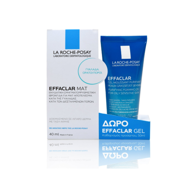 La Roche-Posay Effaclar Set Με Mat Κρέμα Προσώπου Κατά Γυαλάδας Λιπαρότητας Για Λιπαρό Με Τάση Ακμής Δέρμα 40ml & Δώρο Τζελ Καθαρισμού Προσώπου 50ml