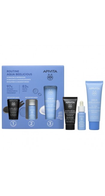 Apivita Aqua Beelicious Promo Pack — Set Ματ Ενυδάτωσης & Καθαρισμού (Oil-Free Gel-Cream 40ml + ΔΩΡΟ Black Detox Gel 15ml + ΔΩΡΟ Booster 10ml)