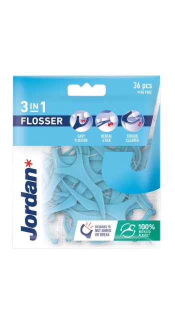 Jordan 3 in 1 Flosser (36 τμχ.) – Οδοντικό Νήμα με Λαβή 3 Δράσεων για Ολοκληρωμένο Καθαρισμό