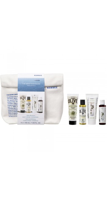 Korres Promo Travel Size Set: Olive Blossom Body Care & Aloe Dittany Hair Care + Δώρο Νεσεσέρ