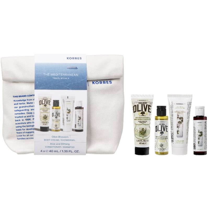 Korres Promo Travel Size Set: Olive Blossom Body Care & Aloe Dittany Hair Care + Δώρο Νεσεσέρ