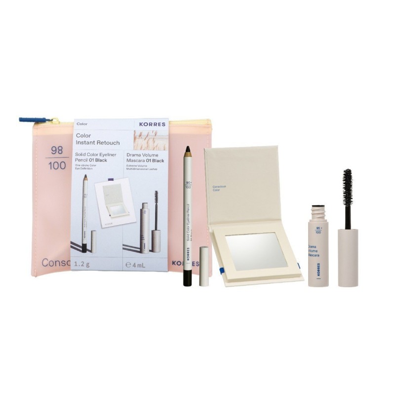Korres Promo Color Instant Retouch — Σετ Μακιγιάζ Ματιών (Mascara 4ml, Eyeliner 1.2g, Καθρέφτης & Νεσεσέρ)