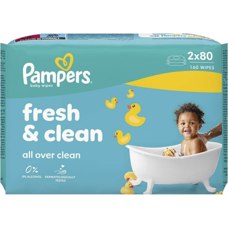 Pampers Fresh & Clean Μωρομάντηλα 160 Τεμάχια (2x80 Τεμάχια)