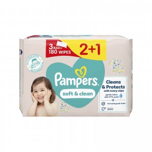 Pampers Wipes Soft & Clean Μωρομάντηλα (3x60 τμχ - 180 τεμάχια)