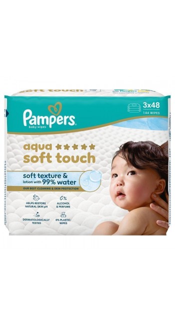 Pampers Aqua Soft Touch Μωρομάντηλα (3x48τεμ - 144 τεμάχια)