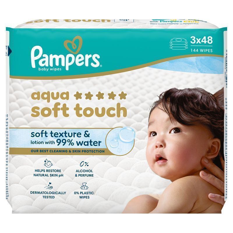 Pampers Aqua Soft Touch Μωρομάντηλα (3x48τεμ - 144 τεμάχια)
