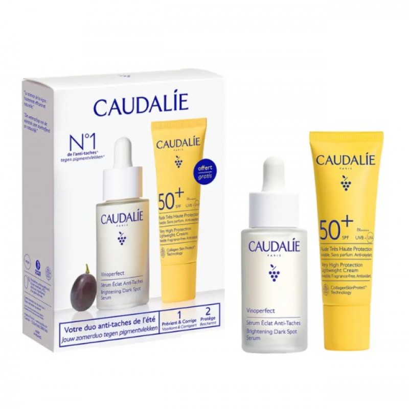 Caudalie Dark-Spot Correcting Summer Duo Set Vinoperfect Brightening Dark Spot Serum (30ml) & Vinosun Very High Protection Lightweight Cream SPF50+ (20ml)