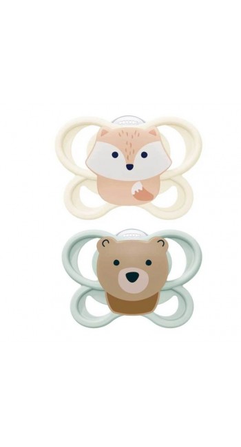 Nuk Perfect Match Air Πιπίλες Σιλικόνης με Θήκη 0-2m Bear / Fox (2 τμχ - 10.174.006)