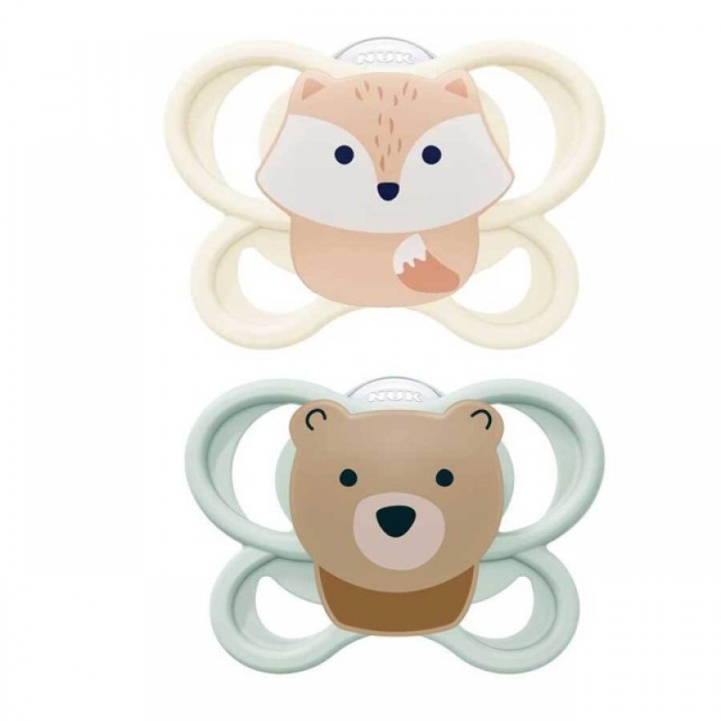 Nuk Perfect Match Air Πιπίλες Σιλικόνης με Θήκη 0-2m Bear / Fox (2 τμχ - 10.174.006)