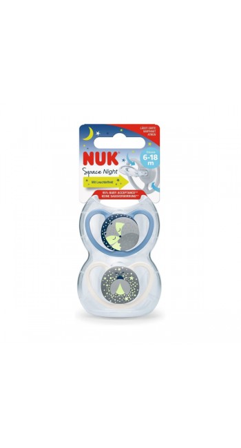 Nuk Space Night Πιπίλες Σιλικόνης 6-18m, 2τμχ