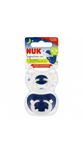 Nuk Signature Ορθοδοντικές Πιπίλες Σιλικόνης Άσπρο & Μπλε για 18-36 μηνών, 2τμχ 
