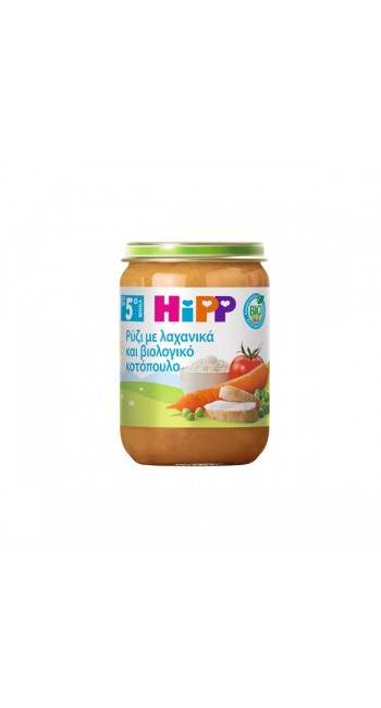Hipp Βρεφικό Γεύμα με Ρύζι, Λαχανικά & Βιολογικό Κοτόπουλο 5m+, 190gr