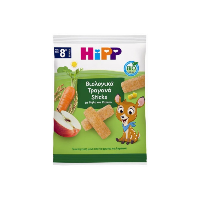 Hipp Bio Sticks με Μήλο & Καρότο από 8m+, 30gr Hipp Bio Sticks με Μήλο & Καρότο από 8m+, 30gr