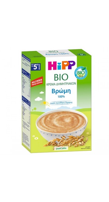 Hipp Bio Κρέμα Δημητριακών Βρώμη με Γλουτένη 5m+, 200gr