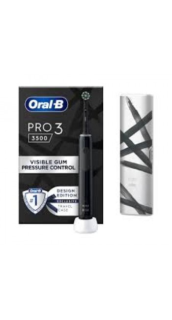 Oral-B Pro 3 3500 Black Επαναφορτιζόμενη Ηλ. Οδοντόβουρτσα & Θήκη Ταξιδίου, 1τμχ