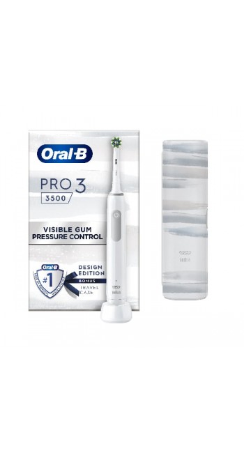 Oral-B Pro 3 3500 Design Edition Ηλ. Οδοντόβουρτσα Λευκή με Θήκη Ταξιδίου, 1τμχ