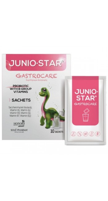 JuniorStar Gastrocare Συμπλήρωμα Διατροφής Με Προβιοτικά και Βιταμίνες του Συμπλέγματος Β για το Γαστρεντερικό Σύστημα του Παιδιού, 10 Φακελίσκοι