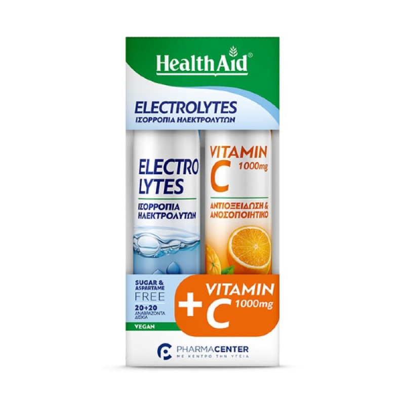 Health Aid Promo Pack Electrolytes, 20tabs & Vitamin C 1000mg, 20tabs